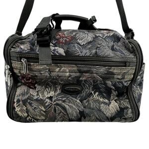 Vintage Jaguar Tapestry Floral Duffle Bag Crossbody Strap Zipper Classic Green